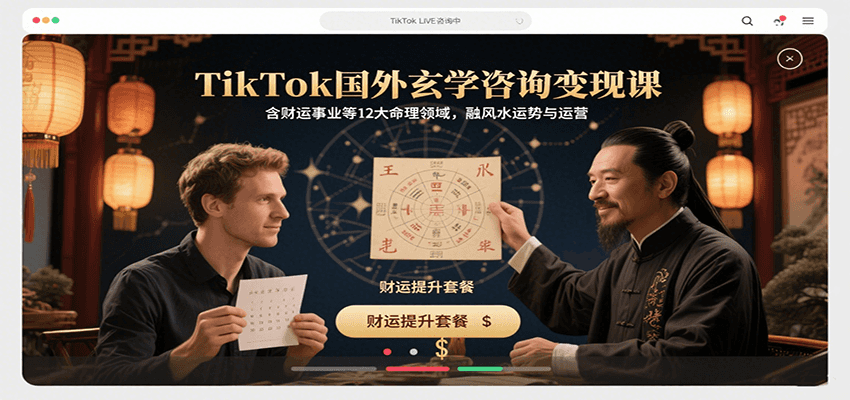 TikTok国外玄学咨询变现课，含财运事业等12大命理领域，融风水运势与运营-自由之翼资源网