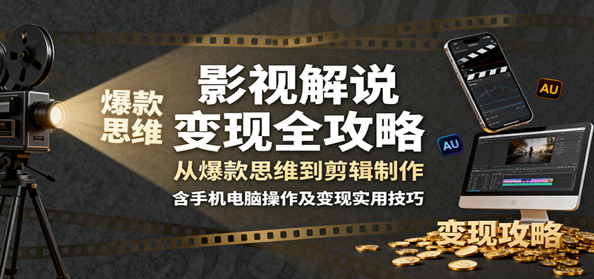 影视解说变现全攻略：从爆款思维到剪辑制作，含手机电脑操作及变现实用技巧-自由之翼资源网