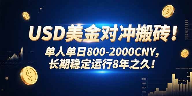 （15551期）USD美金对冲搬砖!单人单日800-2000CNY，长期稳定运行8年之久!-自由之翼资源网