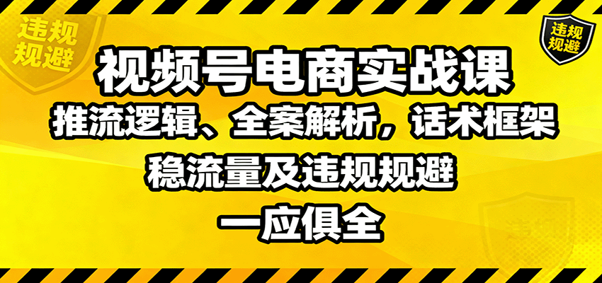 视频号电商实战课：推流逻辑、全案解析，话术框架，稳流量及违规规避等-自由之翼资源网
