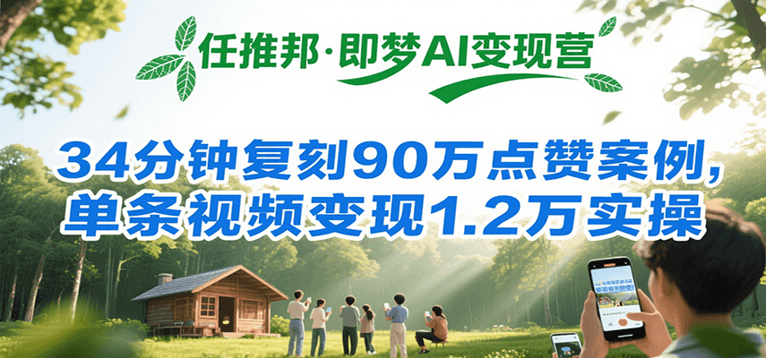 任推邦·即梦AI变现营，34分钟复刻90万点赞案例，单条视频变现1.2万实操-自由之翼资源网