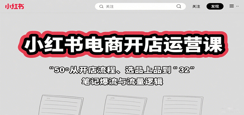 小红书电商开店运营课：从开店流程、选品上品到笔记爆流与流量逻辑-自由之翼资源网