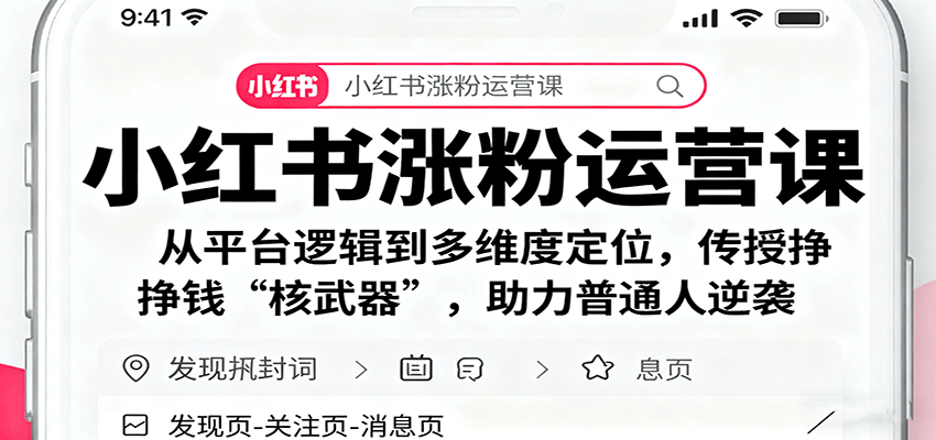 小红书涨粉运营课：从平台逻辑到多维度定位，传授挣钱 “核武器”，助力普通人逆袭-自由之翼资源网
