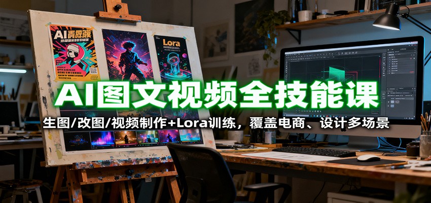 AI图文视频全技能课：生图/改图/视频制作+Lora训练，覆盖电商 、设计多场景-自由之翼资源网