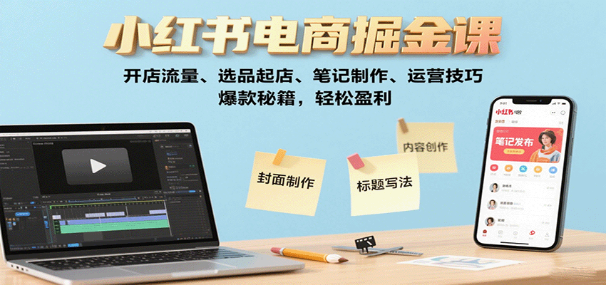 小红书电商掘金课：开店流量、选品起店、笔记制作、运营技巧，爆款秘籍，轻松盈利-自由之翼资源网