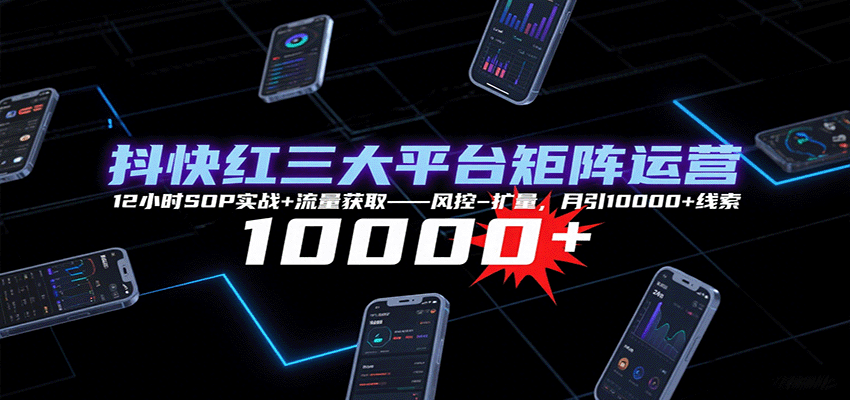 抖快红三大平台矩阵运营，12小时SOP实战+流量获取-风控-扩量，月引10000+线索-自由之翼资源网
