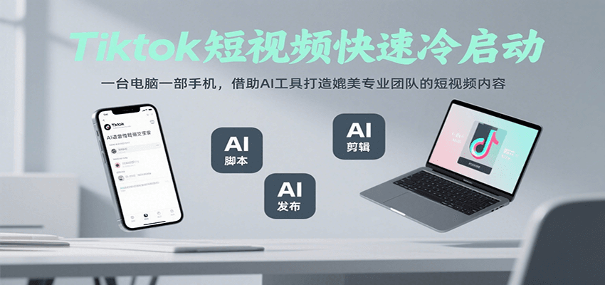 Tiktok短视频快速冷启动，一台电脑一部手机，借助AI工具打造媲美专业团队的短视频内容-自由之翼资源网