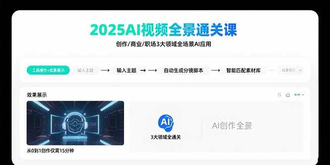 （15762期）2025AI视频全景通关课：涵盖创作/商业/职场3大领域 掌握AI全场景应用-自由之翼资源网