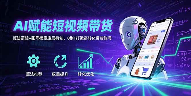 （15563期）AI赋能短视频带货：算法逻辑+账号权重底层机制，0到1打造高转化带货账号-自由之翼资源网
