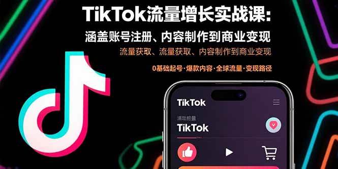 （15791期）TikTok流量增长实战课：涵盖账号注册、流量获取、内容制作到商业变现-自由之翼资源网