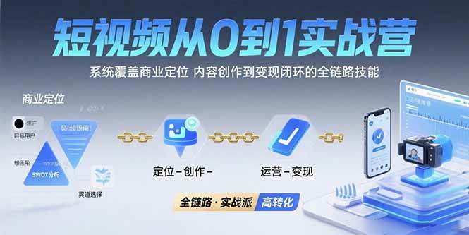 （15570期）短视频从0到1的实战营：系统覆盖商业定位,内容创作到变现闭环的全链路技能-自由之翼资源网