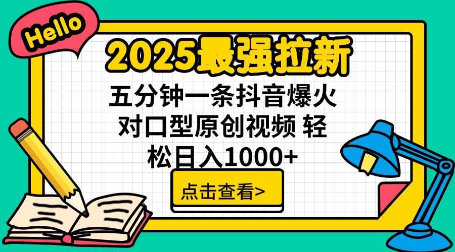 （15736期）2025最强拉新，单用户下载5块佣金，5分钟一条抖音爆火原创对口型视频，…-自由之翼资源网