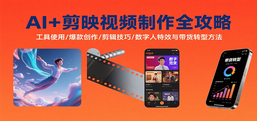 AI+剪映视频制作全攻略：工具使用/爆款创作/剪辑技巧/数字人特效与带货转型方法-自由之翼资源网