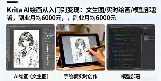 （16222期）Krita AI绘画从入门到变现：文生图/实时绘画/模型部署，副业月均6000元-自由之翼资源网