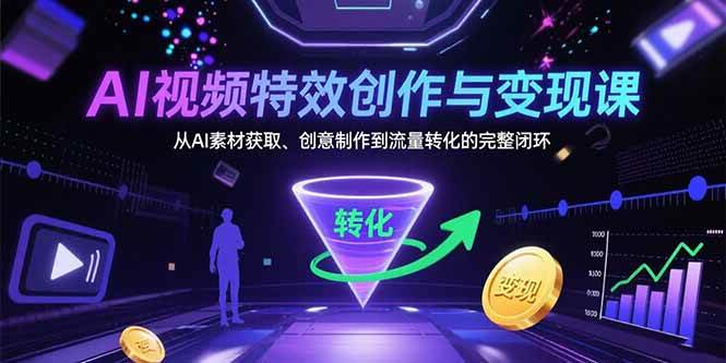 （15587期）AI视频特效创作与变现课：从AI素材获取、创意制作到流量转化的完整闭环-自由之翼资源网