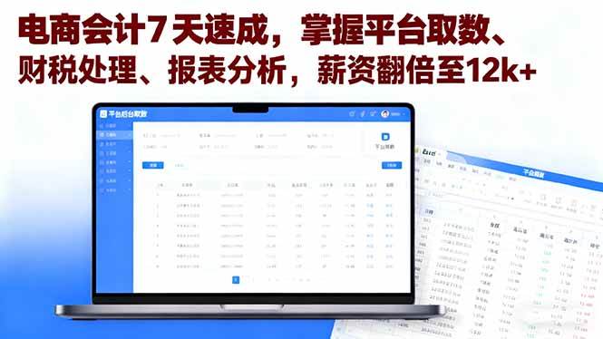 （16192期）电商会计7天速成，掌握平台取数、财税处理、报表分析，薪资翻倍至12k+-自由之翼资源网