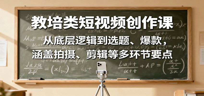 教培类短视频创作课：从底层逻辑到选题、爆款，涵盖拍摄、剪辑等多环节要点-自由之翼资源网