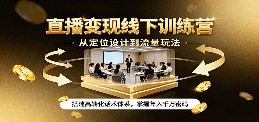 直播变现线下训练营，从定位设计到流量玩法，搭建高转化话术体系，掌握年入千万密码-自由之翼资源网
