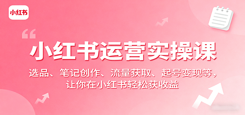 小红书运营实操课：选品、笔记创作、流量获取、起号变现等，让你在小红书轻松获收益-自由之翼资源网