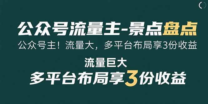 （15553期）公众号流量主-景点盘点 流量巨大 多平台布局享3份收益-自由之翼资源网