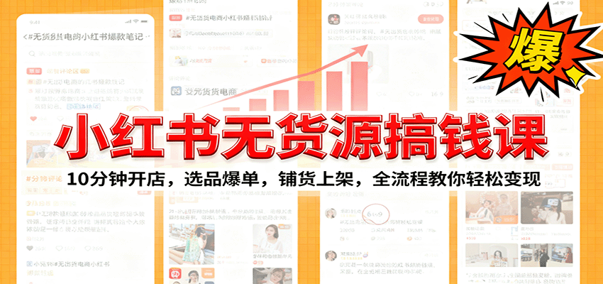 小红书无货源爆单课：10分钟开店，选品爆单，铺货上架，全流程教你轻松变现-自由之翼资源网