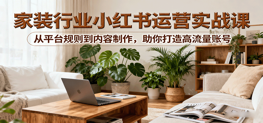 小红书家装行业运营实战课：从平台规则到内容制作，助你打造高流量账号-自由之翼资源网