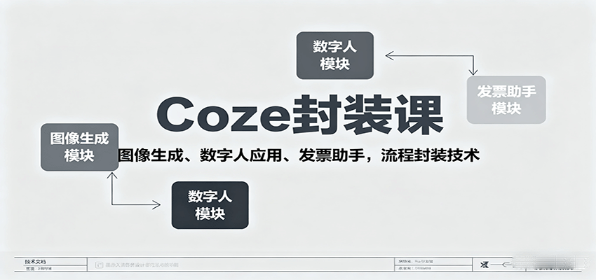 Coze封装课，图像生成、数字人应用、发票助手，流程封装技术-自由之翼资源网