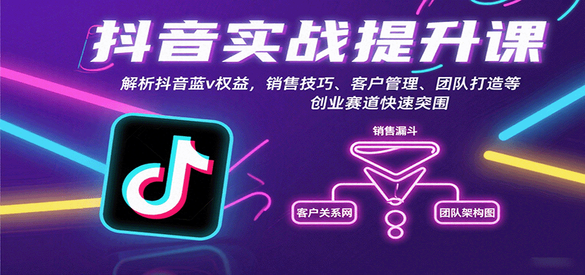 抖音实战提升课：解析抖音蓝v权益，销售技巧、客户管理、团队打造等创业赛道快速突围-自由之翼资源网