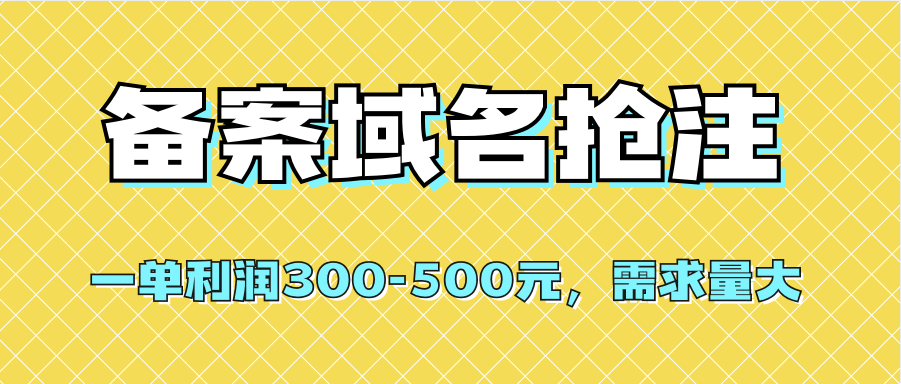 【全网首发】备案域名抢注，一单利润300-500元，需求量大-自由之翼资源网