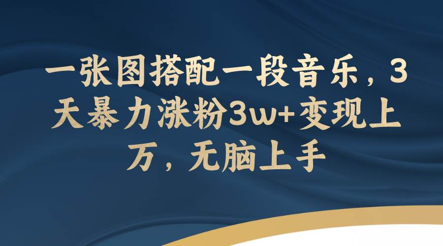 一张图搭配一段音乐，3天暴力涨粉3w 变现上万，无脑上手-自由之翼资源网