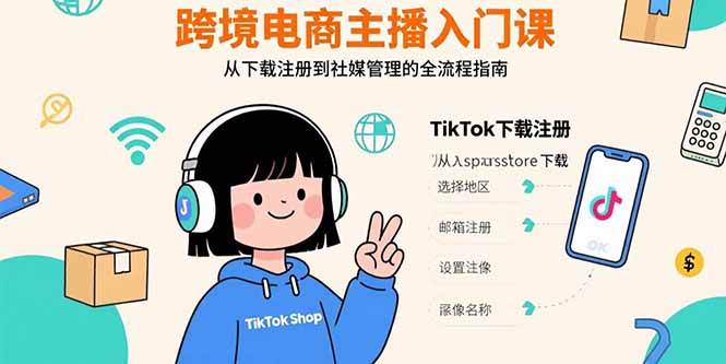 （15708期）跨境电商主播入门课，TikTok下载注册，支付工具配置，社媒账号管理全流程-自由之翼资源网