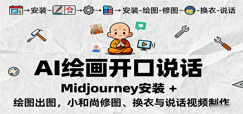 AI绘画开口说话，Midjourney安装 + 绘图出图，小和尚修图、换衣与说话视频制作-自由之翼资源网