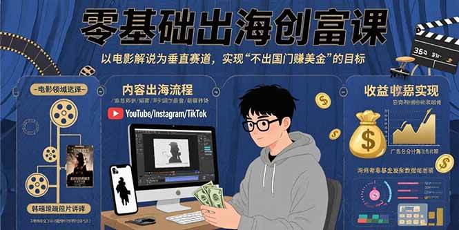 （15709期）零基础出海创富课：以电影解说为垂直赛道，实现不出国门赚美金的目标-自由之翼资源网