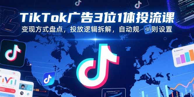 （15460期）TikTok广告3位1体投流课，变现方式盘点，投放逻辑拆解，自动规则设置-自由之翼资源网
