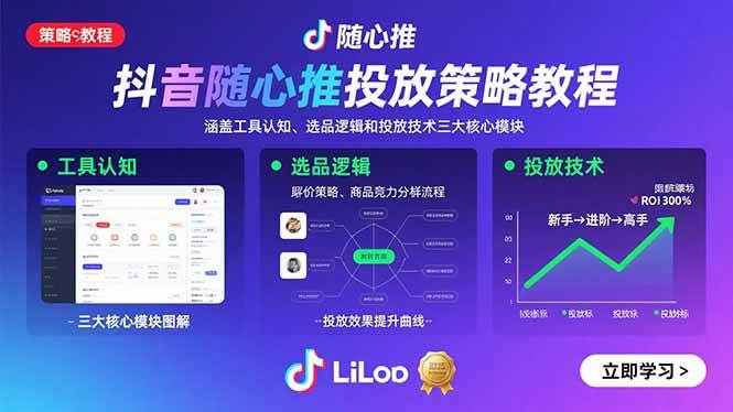 （15828期）抖音随心推投放策略教程：涵盖工具认知、选品逻辑和投放技术三大核心模块-自由之翼资源网