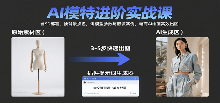AI模特进阶实战课：含SD部署、换背景换色，讲模型参数与服装案例，电商AI绘画高效出图-自由之翼资源网