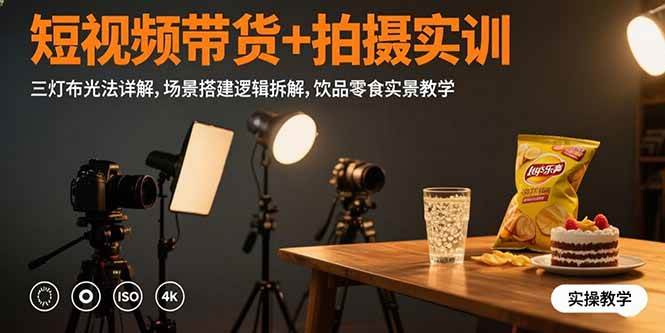 （15540期）短视频带货+拍摄实训：三灯布光法详解,场景搭建逻辑拆解,饮品零食实景教学-自由之翼资源网