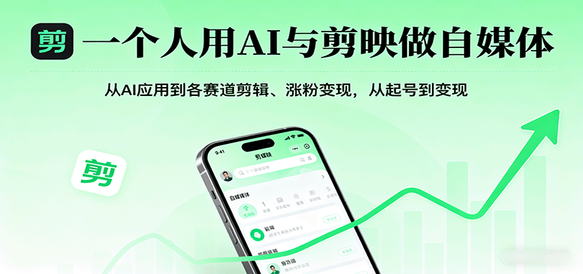 一个人用AI与剪映做自媒体，从AI应用到各赛道剪辑、涨粉变现，从起号到变现-自由之翼资源网