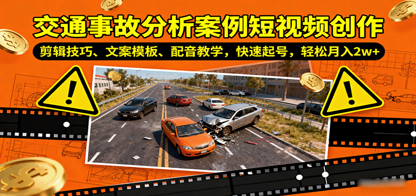 交通事故分析案例短视频创作，剪辑技巧、文案模板、配音教学，快速起号，轻松月入2w+-自由之翼资源网